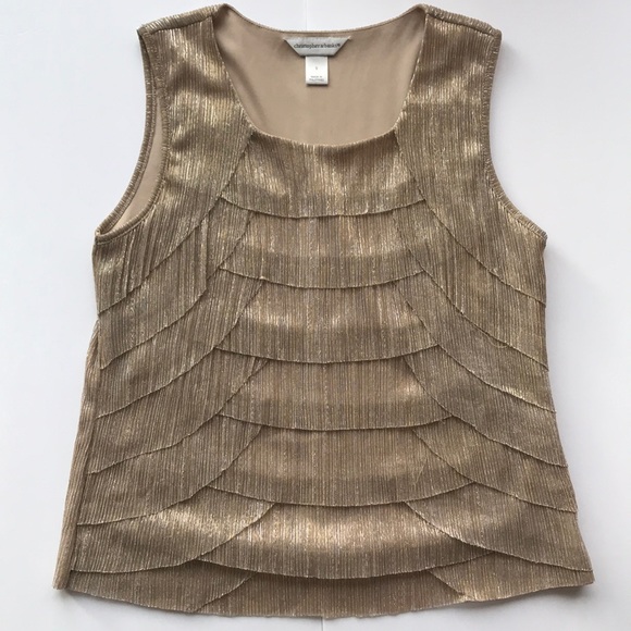 Christopher & Banks Tops - Christopher & Banks Gold Metallic Tiered Top